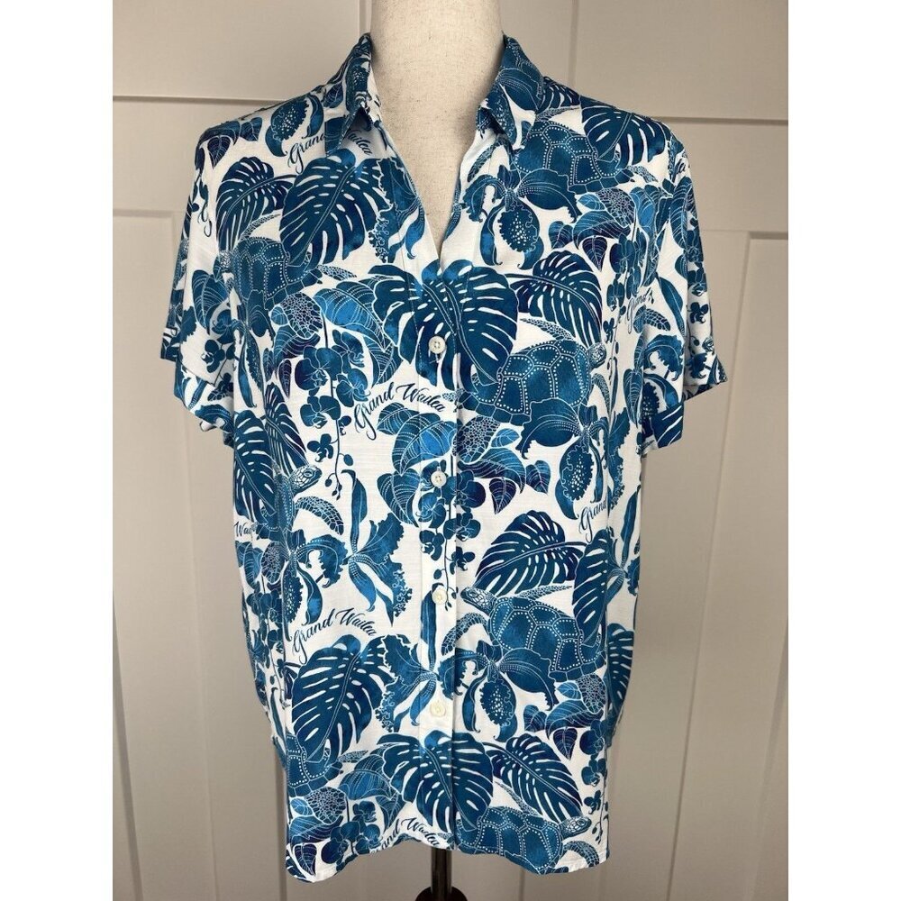 NWT Tommy Bahama Grand Wailea Shirt S Blue Tropical Turtle EcoVero MSRP $138
